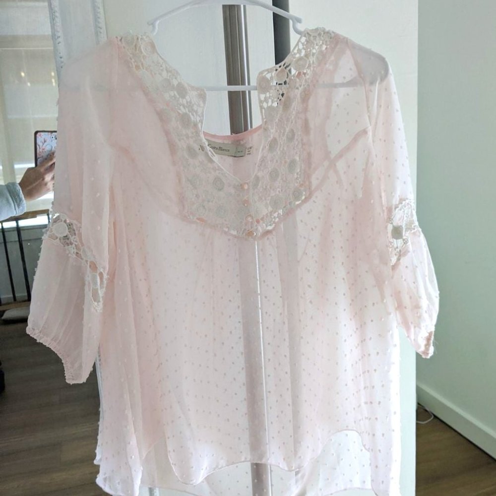 Pink flowy lace peasant top
